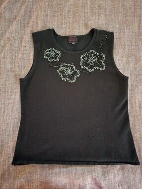 Vintage 90s Colour Works Beaded Black Tank